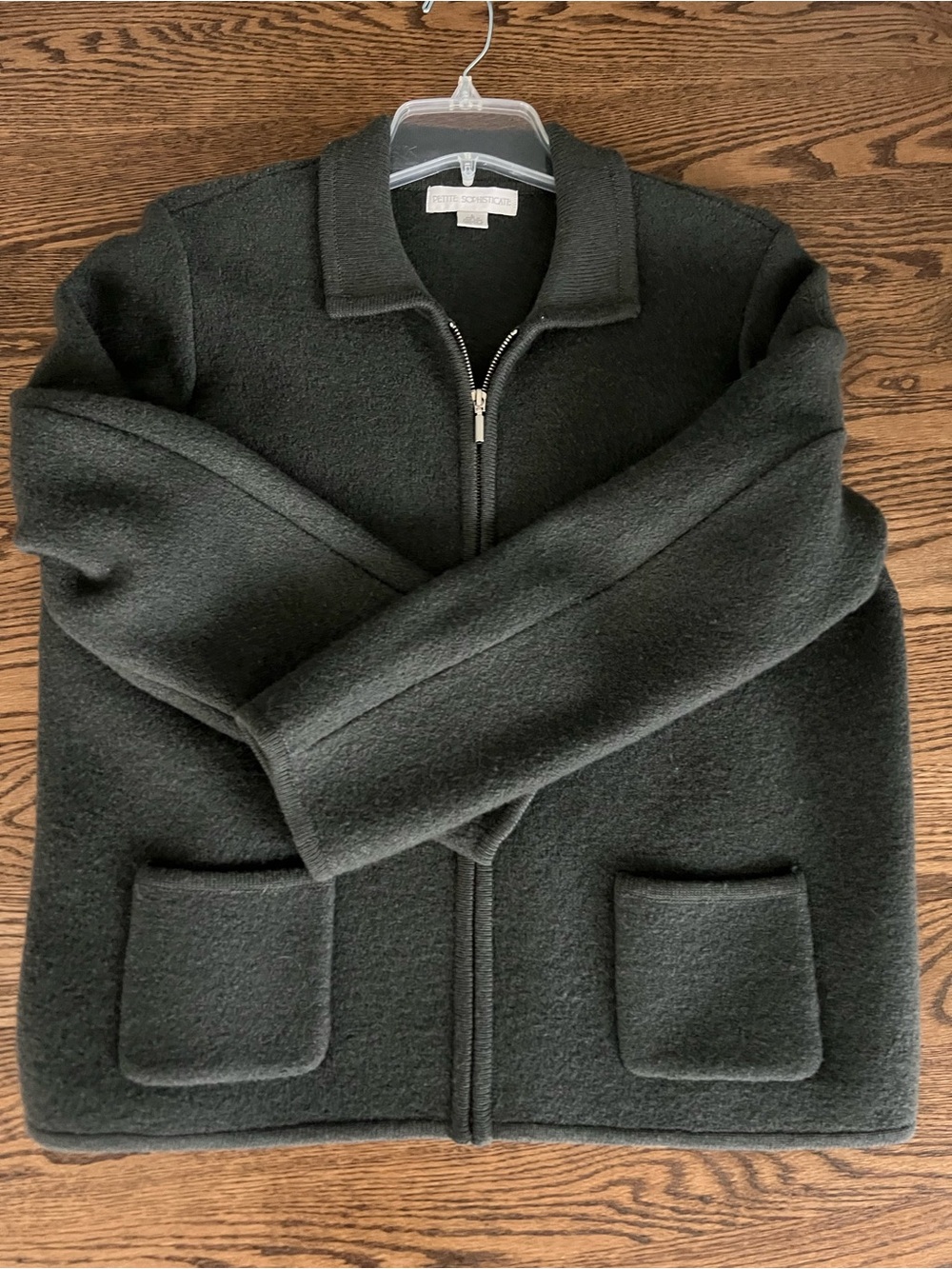 Petite Sophisticate Spruce Green Boiled Wool Zip-Front Jacket